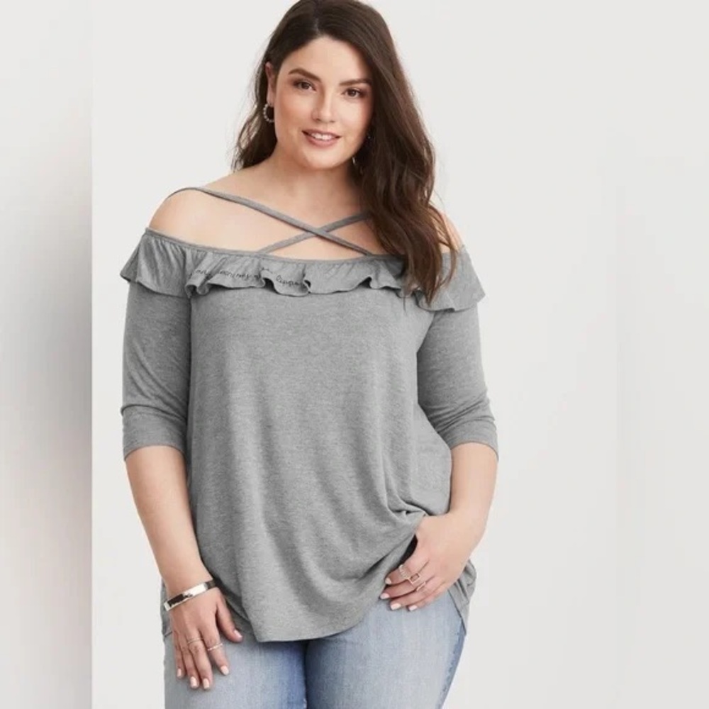 Disney Cinderella Embroidered Charcoal Ruffle Neck Blouse